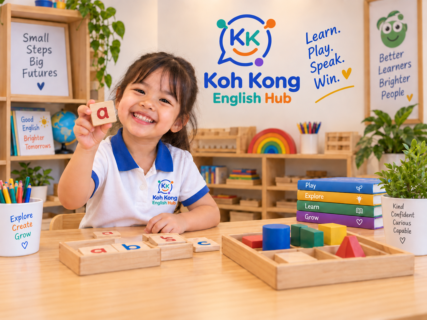 Young learner enjoying Montessori-inspired English learning at Koh Kong English Hub
